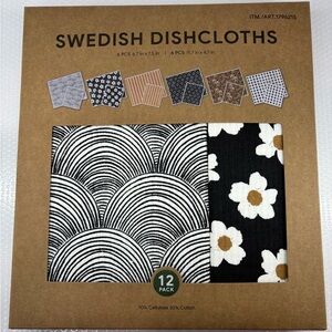 Swedish Dishcloths 12 Pack - Black and White Floral
